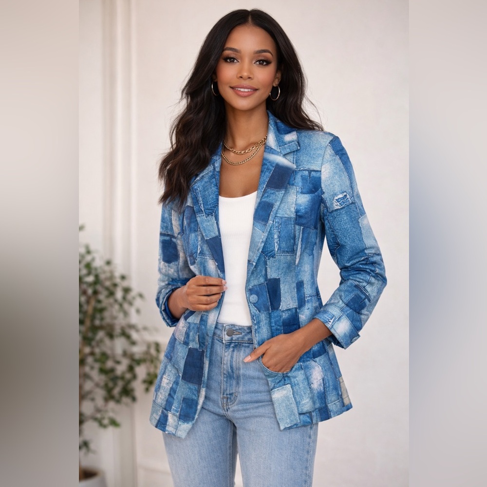 Patchwork Denim Blue Women's Jacket - image 1